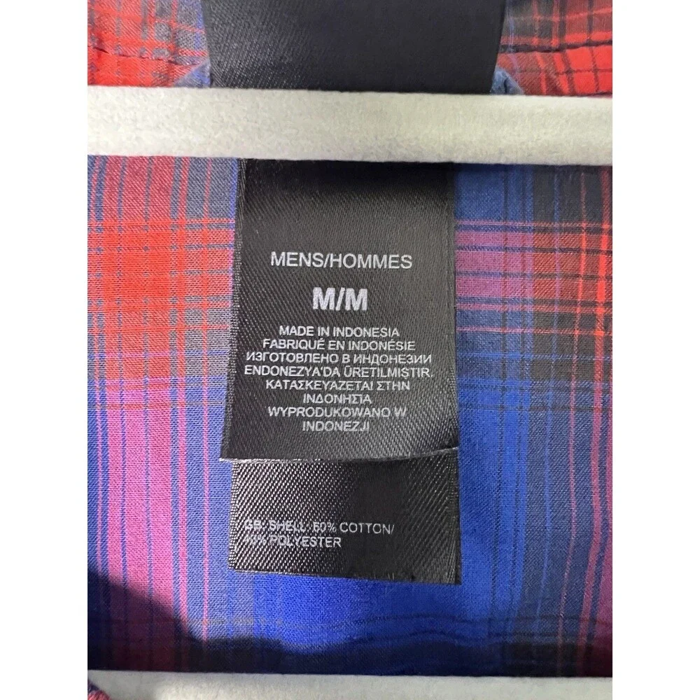 The North Face Button Down Shirt Mens M Blue Red Plaid Short Sleeve Cotton Top